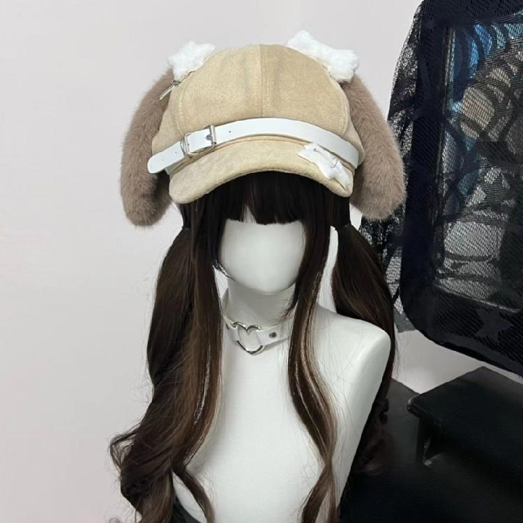 Lovely Stylish Cabbie Hat Rabbit Theme Furry Ear Vintage Cabbie Caps Unisex Headwear Autumn Winter Hat for Daily Wear