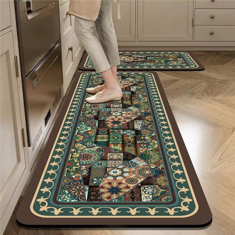 Kitchen Floor Mat Non-Slip, Oil-Proof, Waterproof, Wipe-In, Household Dirt-Resistant Door Mat, Long Carpet Mat