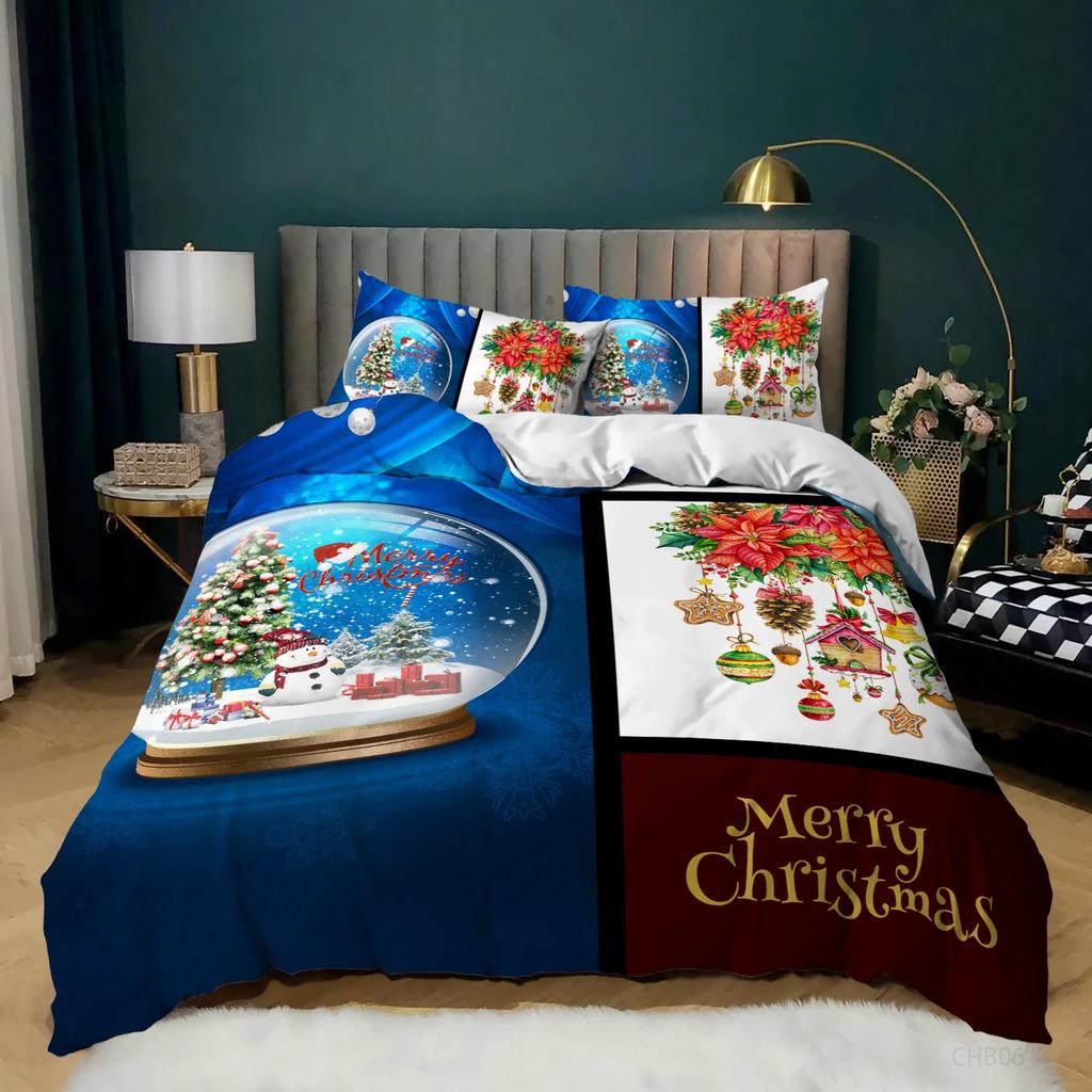 Christmas Soft Duvet Cover Carton Mery Chirstmas Santa Claus Elk Comfortable Quilt Cover Gren for Children Adult Peoples Holiday Gifts Bedrom Decor