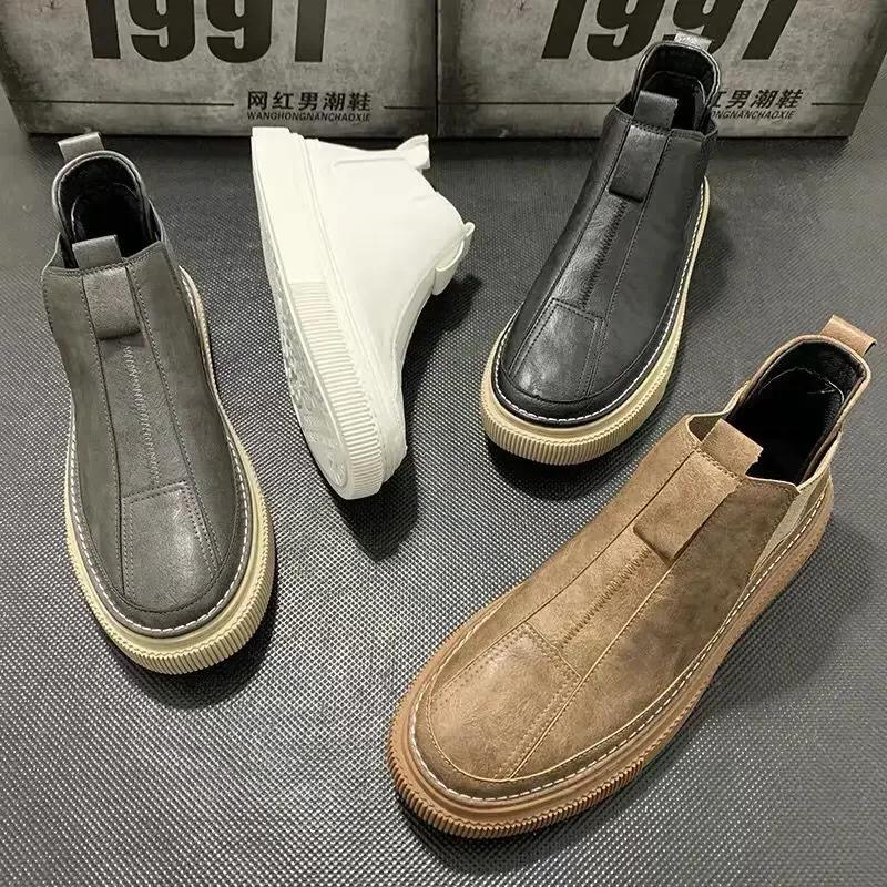 Fashion Men's Ankle Boots New High-top Flat Casual Shoes Men's Autumn and Winter Plush Men's Boots Fashion Shoes for Men Leather Shoes