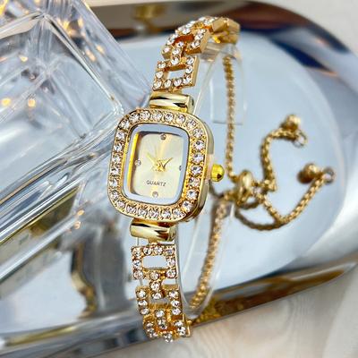 Luxury Square Quartz Watches Rose Gold Crystal Watches for Woman Diamond Inlaid Bracelet Ladies Wristwatch Relogios Feminino