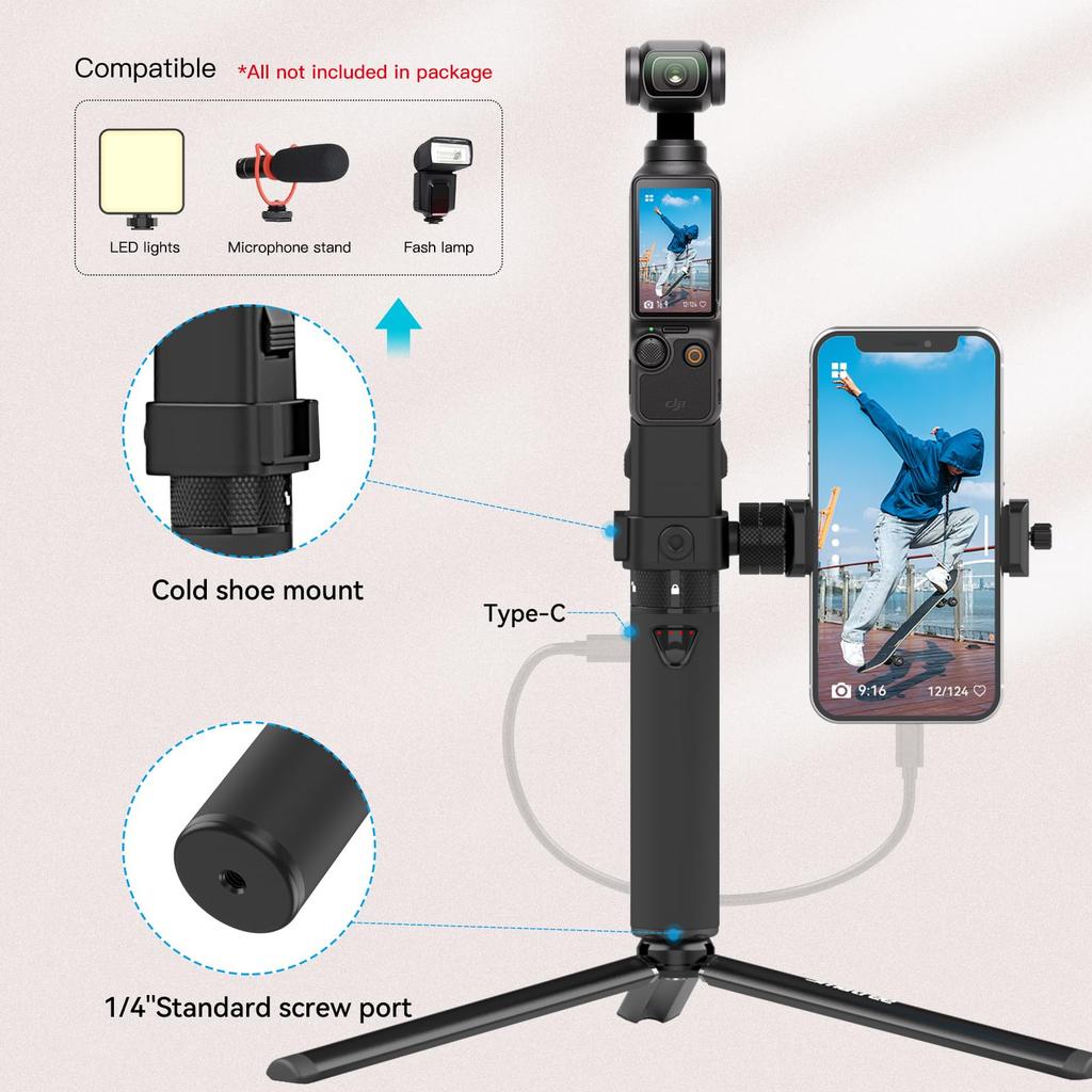 Smatree Tragbares Handheld-Smartphone-Anbringbares Taschenständer-Kit für Osmo Pocket 3 mit Stativständer, Ständer,