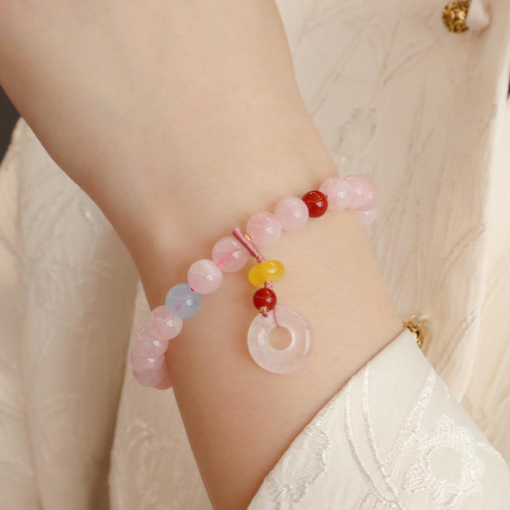 Natural Madagascar Pink Crystal Bracelet Women's Fashion Bangle Lotus Gourd Bracelet Girl Jewelry