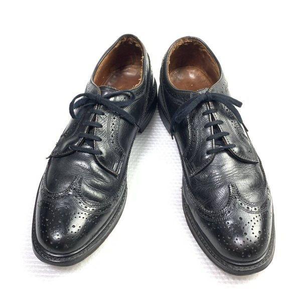 70s-80s Vintage/J.C. Penney/Long Wingtip American Full Brogue Shoes/9.5D/27.0-27.5cm/Black/(USED)