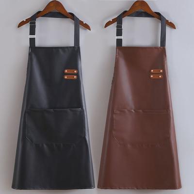 PU Leather Work Clothes Oil Resistant Coffee Overalls Fashion Kitchen Apron  for Adults