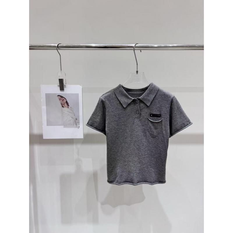 Miu Style European Fashion 2026 Early Spring Pocket Logo Jacquard Short-Sleeve Polo Shirt - Age-Reducing Casual Top
