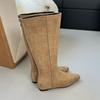 Fashion Fashion Flock Women Knee High Boots With Height Increasing Shoes Female Pointed Toe Footwear Ladies Long Boots Zippers Shoes new