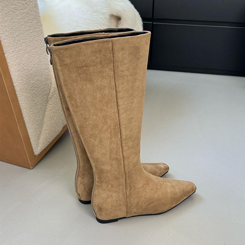 Fashion Fashion Flock Women Knee High Boots With Height Increasing Shoes Female Pointed Toe Footwear Ladies Long Boots Zippers Shoes new