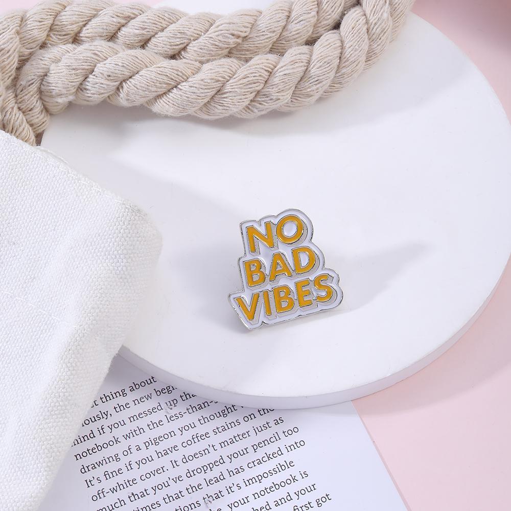 Letter Live In The Present Love Yourself First Enamel Brooches No Bad Vibes /Never Give Up Words Pins Book ON World OFF Badge