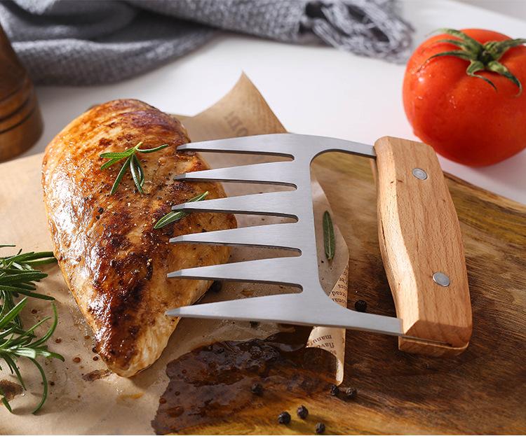 Fleischteiler aus Edelstahl mit Holzgriff, Bärenklau-Gabel. BBQ Barbecue Fleischteiler Multifunktionaler Fleischteiler