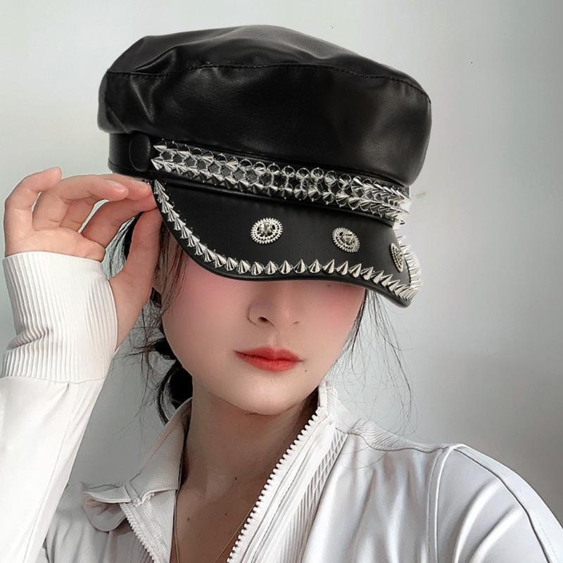 Lightweight Breathable Baseball Hat Durable PU Leather Punk Style Studs For Summer Festivals And Parties
