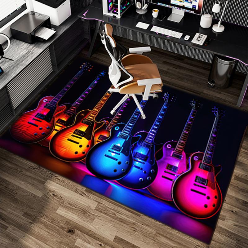 1Pc Electric guitar theme Printed circular carpet, home door mat, outdoor travel protection carpet A3