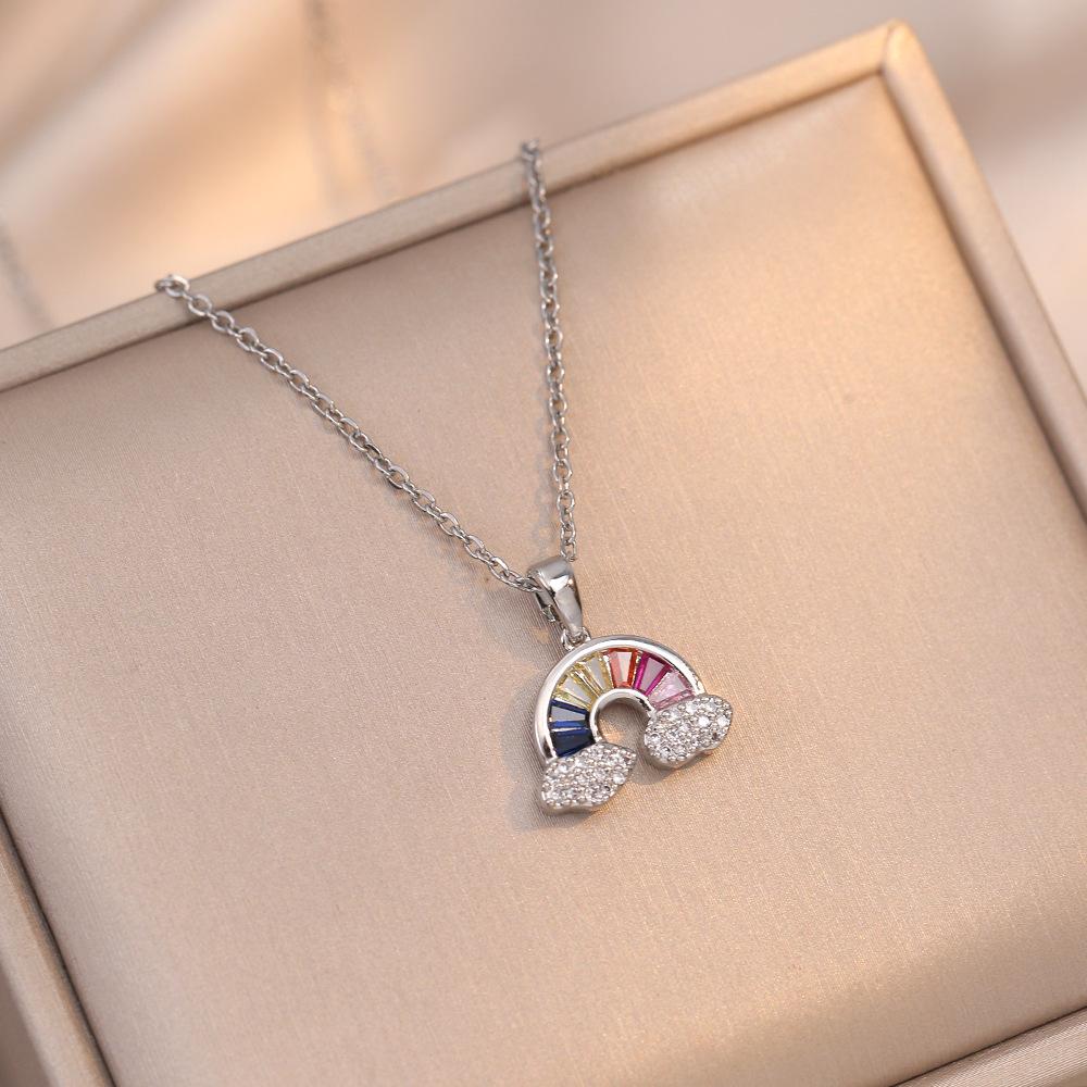 A lovely crystal rainbow cloud pendant stainless steel necklace for women jewelry suitable for daily wear