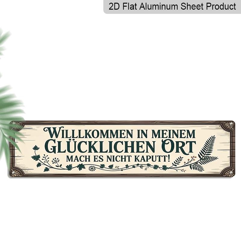 

2D Flat, 1pc, German Aluminium Decorative Sign, Willkommen in Unserem Hinterhof Aluminium Sign, Vintage Barbecue Aluminium Plaques, Outdoor Wall Art 40cm x 10cm