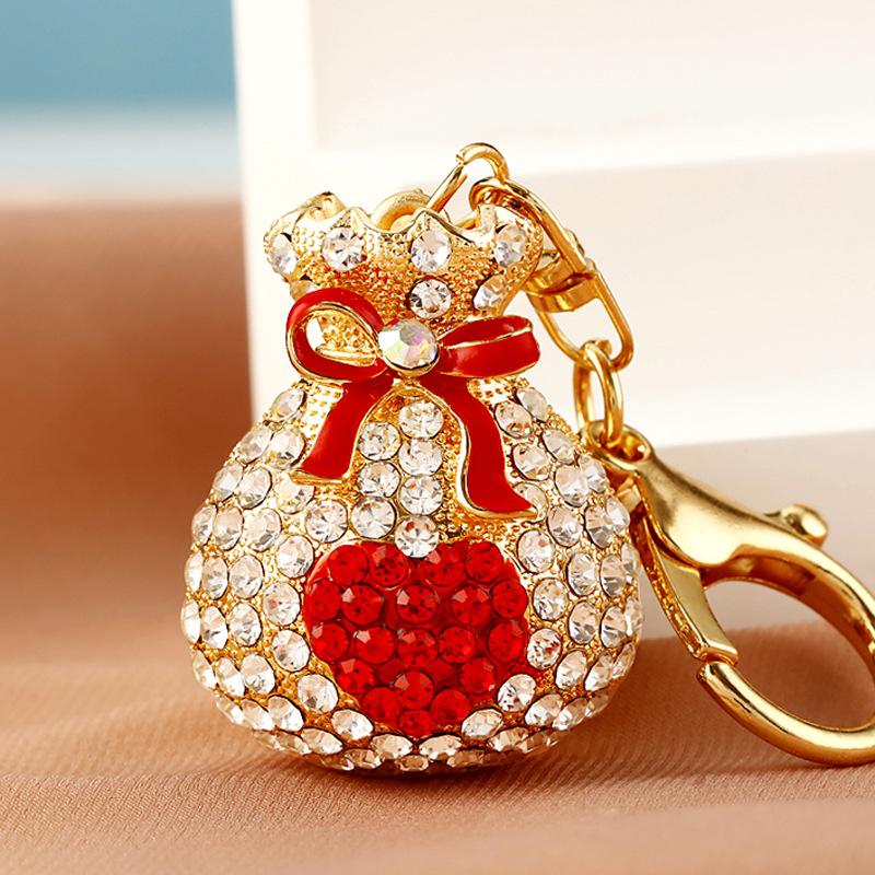 Diamond inlay, wealth attracting love bag, car keychain, creative bag pendant, metal keychain ring, small gift