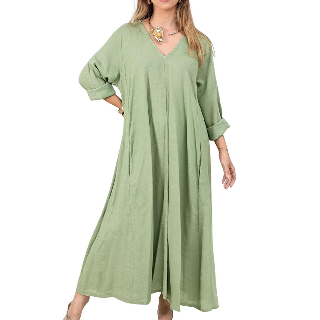 Mode Femme - Robe Casual Rétro de Couleur, sans Ceinture,