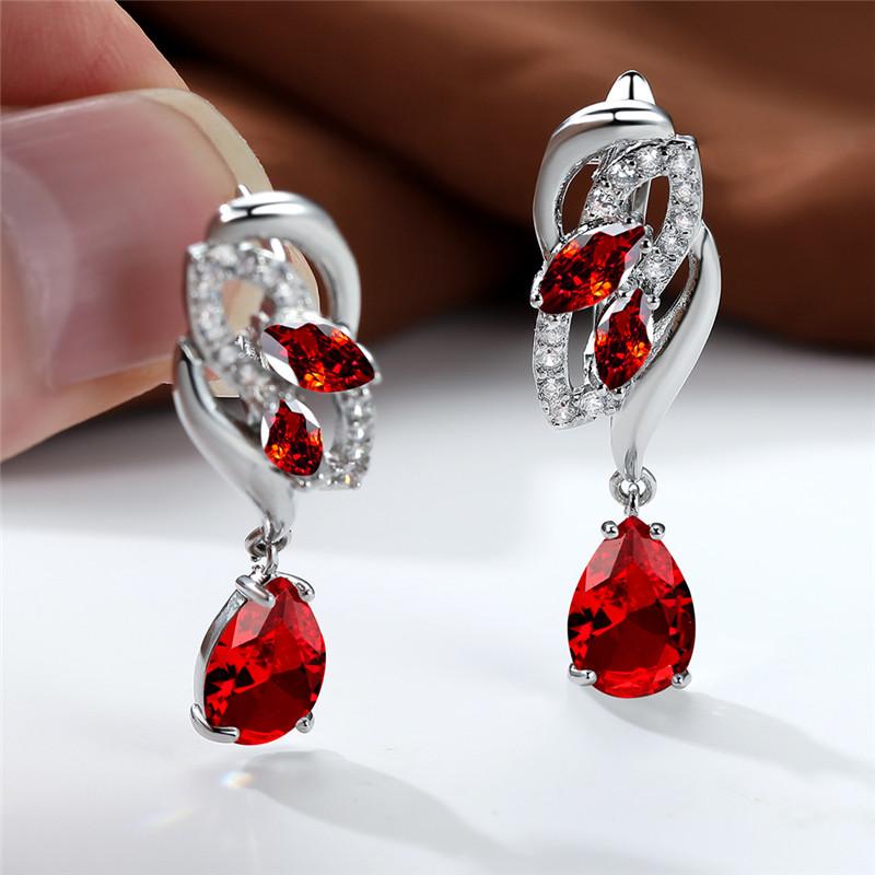 Cute Female Pink Crystal Zircon Stone Flower Earrings Vintage Wedding Jewelry For Women