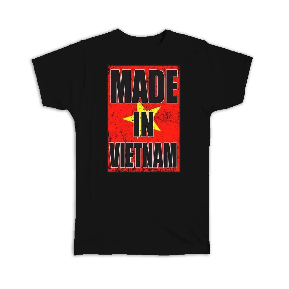 Gift T-Shirt : Made In Vietnam Flag Retro Artistic Vietnamese Expat Country XL