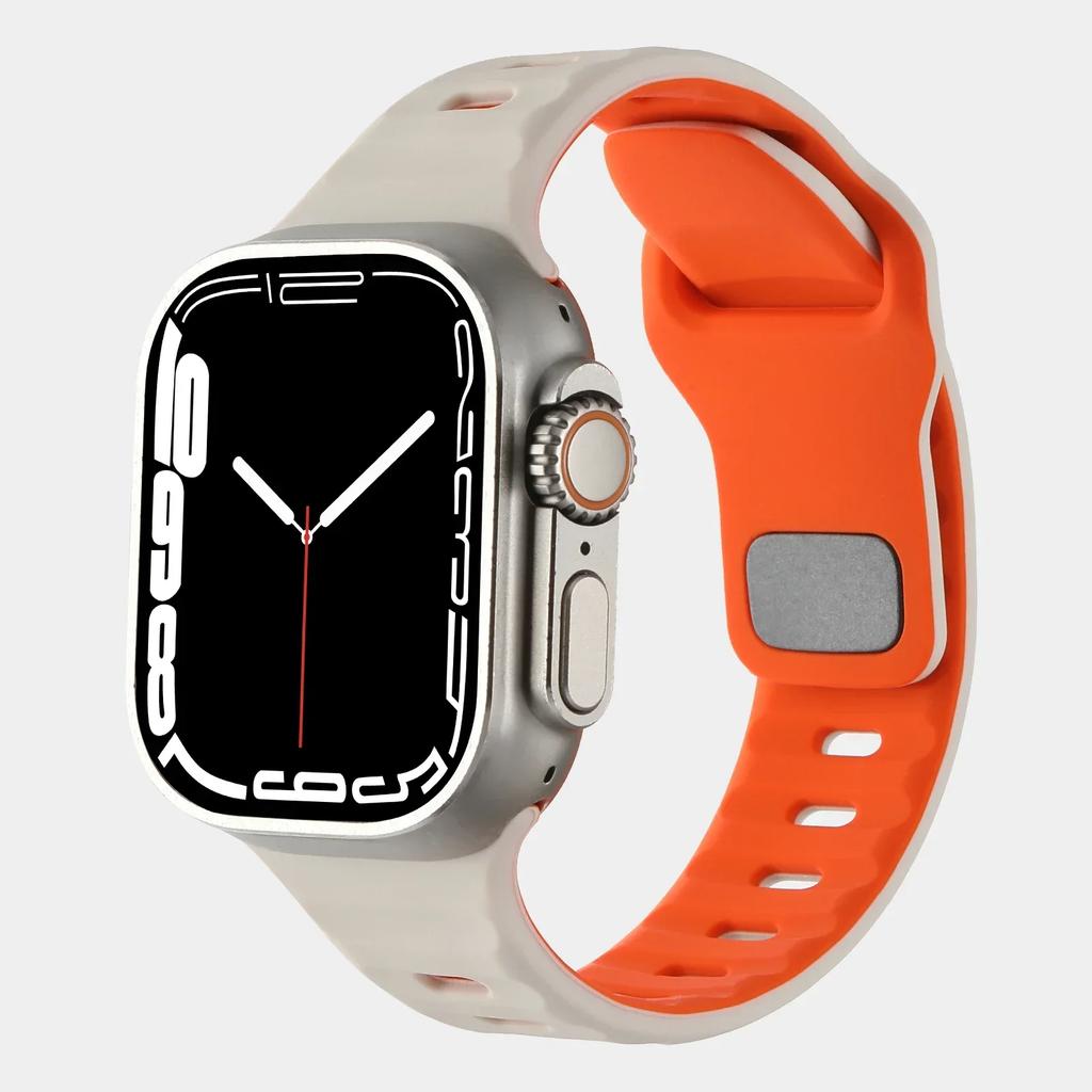 Silicone Strap for Apple Watch Band Ultra 2 49mm 46mm 44mm 45mm 41mm 40mm 42mm Two-tone Bracelet Iwatch Serise 10 9 8 7 6 SE 5 4