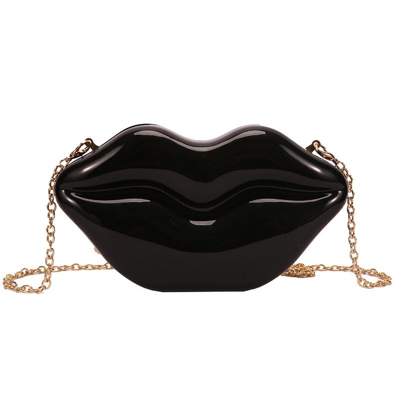 Bolso de Mano con Labios Dorados para Mujer Bolso de Hombro de Cadena Acrílica de Alta Calidad para Señoras Bolso de Noche Forma de Labios Cartera