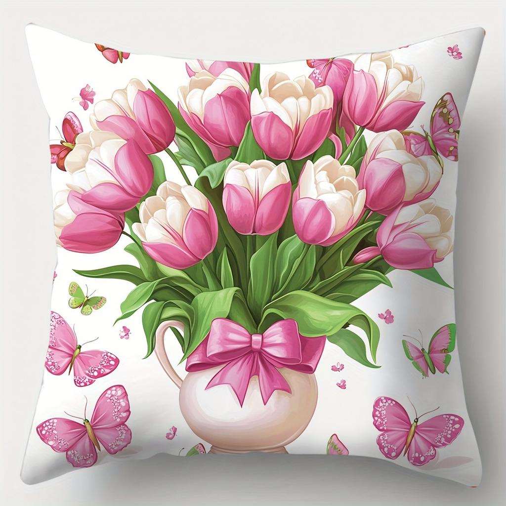 Romantic Flower Language on Pillowcases Cover Bedroom Sofa Decoration Polyester Cushion Cover with Zipper