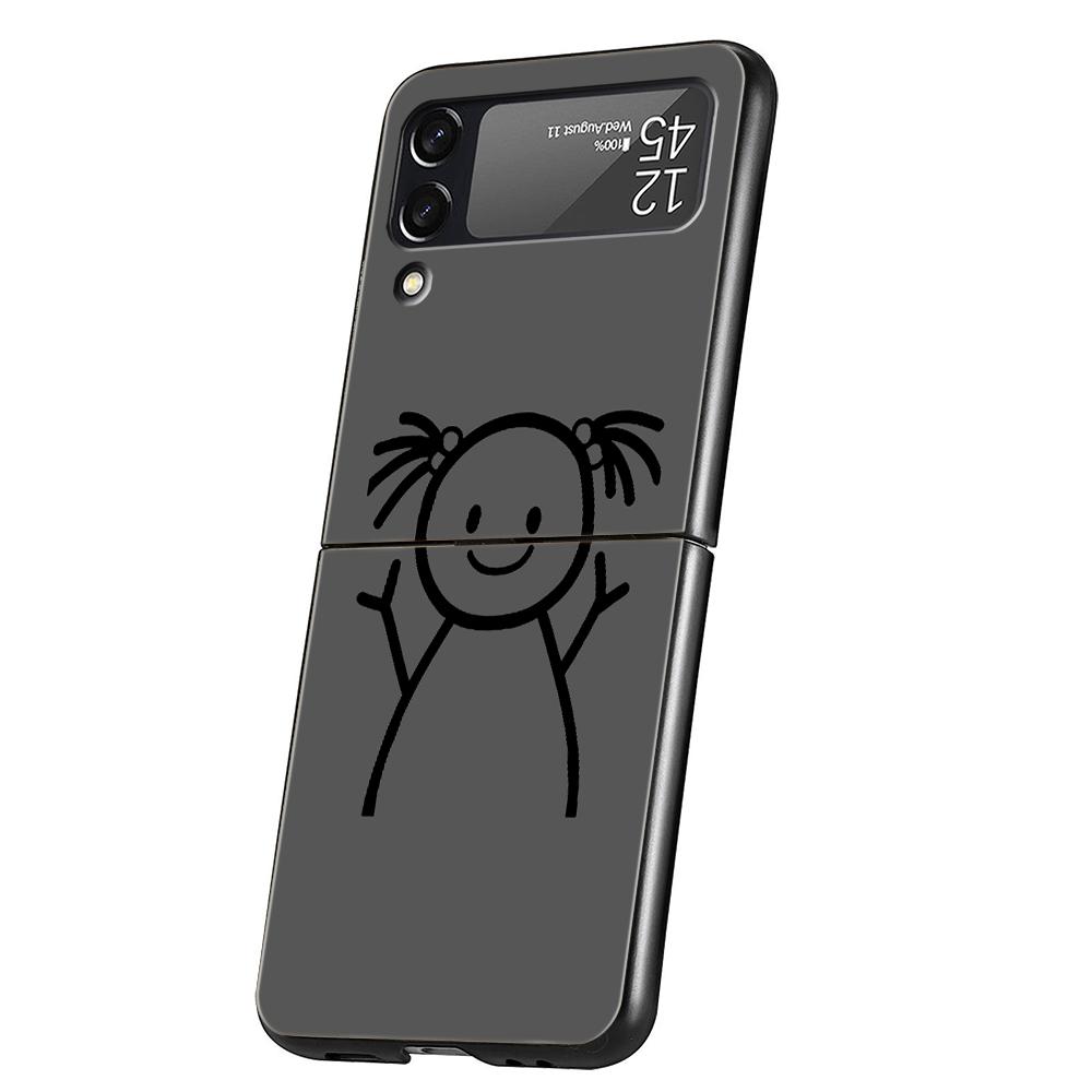 Matchman Cartoon Hard PC Phone Case For Samsung Galaxy Z Flip 5 4 3 Black Cover For Galaxy Z Flip 6 Foldable Shockproof Case Bag