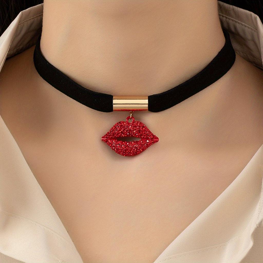 Fashion And Sexy Flaming Red Lips Necklace for Women