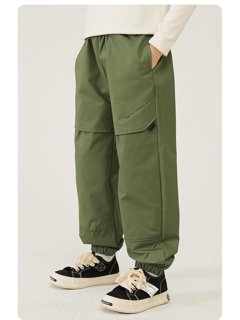 2025 Kids' Fleece-Lined Softshell Ski Pants: Windproof, Waterproof, Elastic Cuffs, Thick, Autumn/Winter Casual, Trendy.