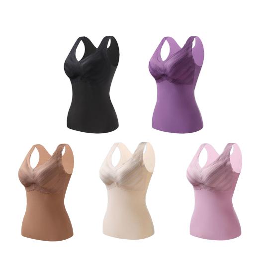 Thermal Vest V-Neck Sleeveless Chest Pad Underwear Vest Seamless Velvet Lining Autumn Winter Warm Bottom Vest
