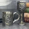 Knight Stainless Steel Retro Goblet Mug Creative Embossed Resin Whiskey Beer Glass Ornament Personalized Drinking Glass for Home