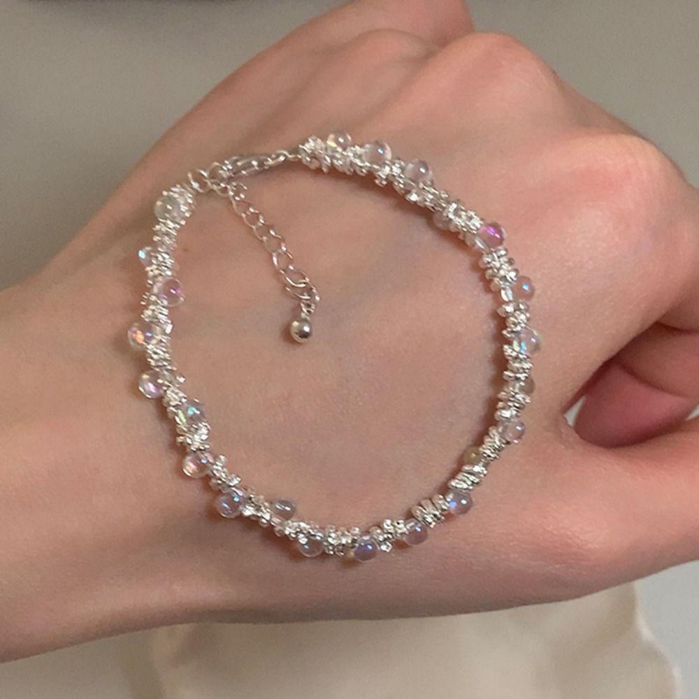 Waterproof Colorful Crystal Lucky Bracelet Jewelry Rainbow Candy Beads Bangle  Wedding Party Gift