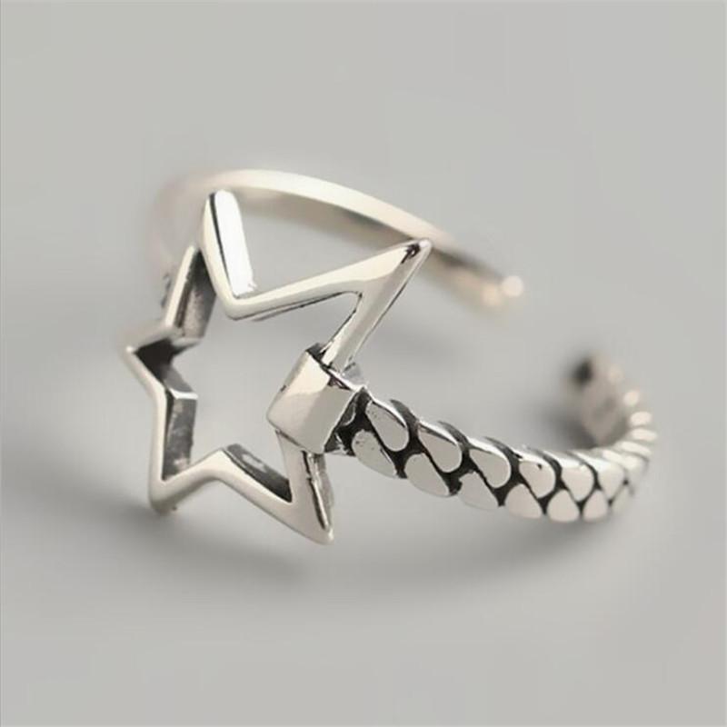 

New Simple Personality Irregular Five-pointed Star 925 Sterling Silver Jewelry Hollow Star Lock Chain Opening Rings TYB483 серебряный