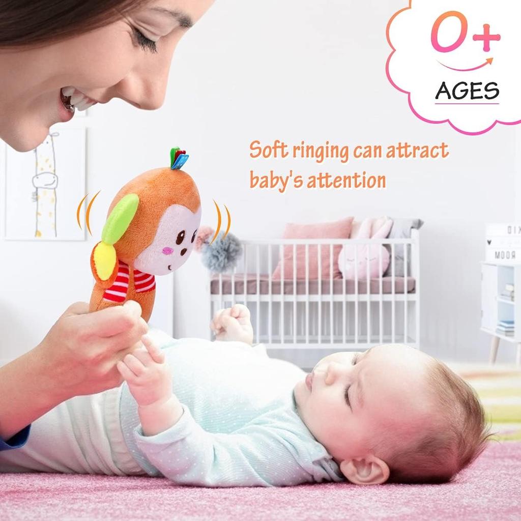 2 Stück Greifling zum Rasseln, Babyrasseln-Spielzeug, Cartoon-Tierrassel, weicher Stoff mit Glöckchen, sensorisches Spielzeug, entwicklungsförderndes Plüschspielzeug für Kinder