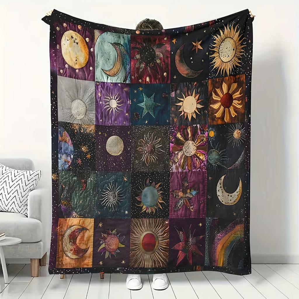 Bohemian Sun And Moon Flannel Blanket