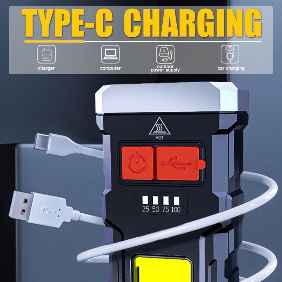 Most Powerful Type-C USB Rechargeable Flashlight 3 Modes Built-in Battery Powered High Lumens LED Flashlights Emergency Torch