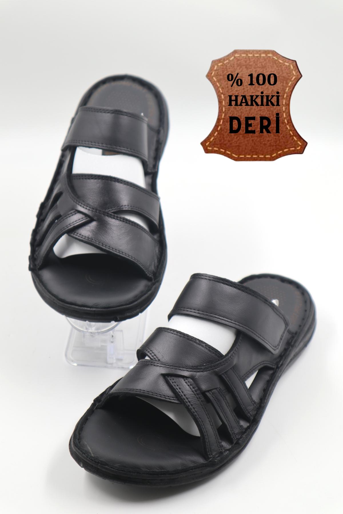 

Men s Genuine Leather Black Slippers 40