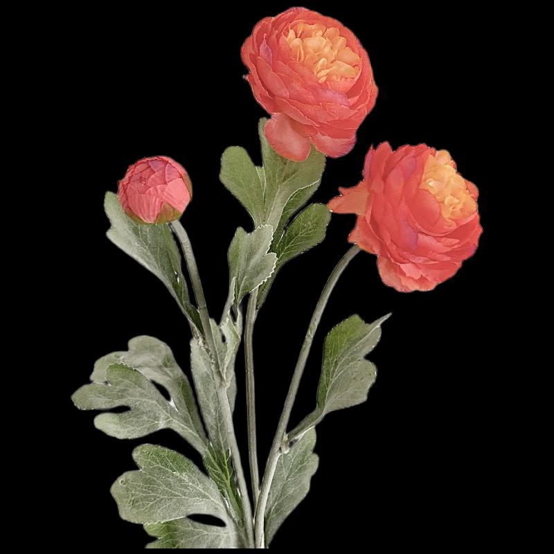 

3-Head Flocked Peony Artificial Flower