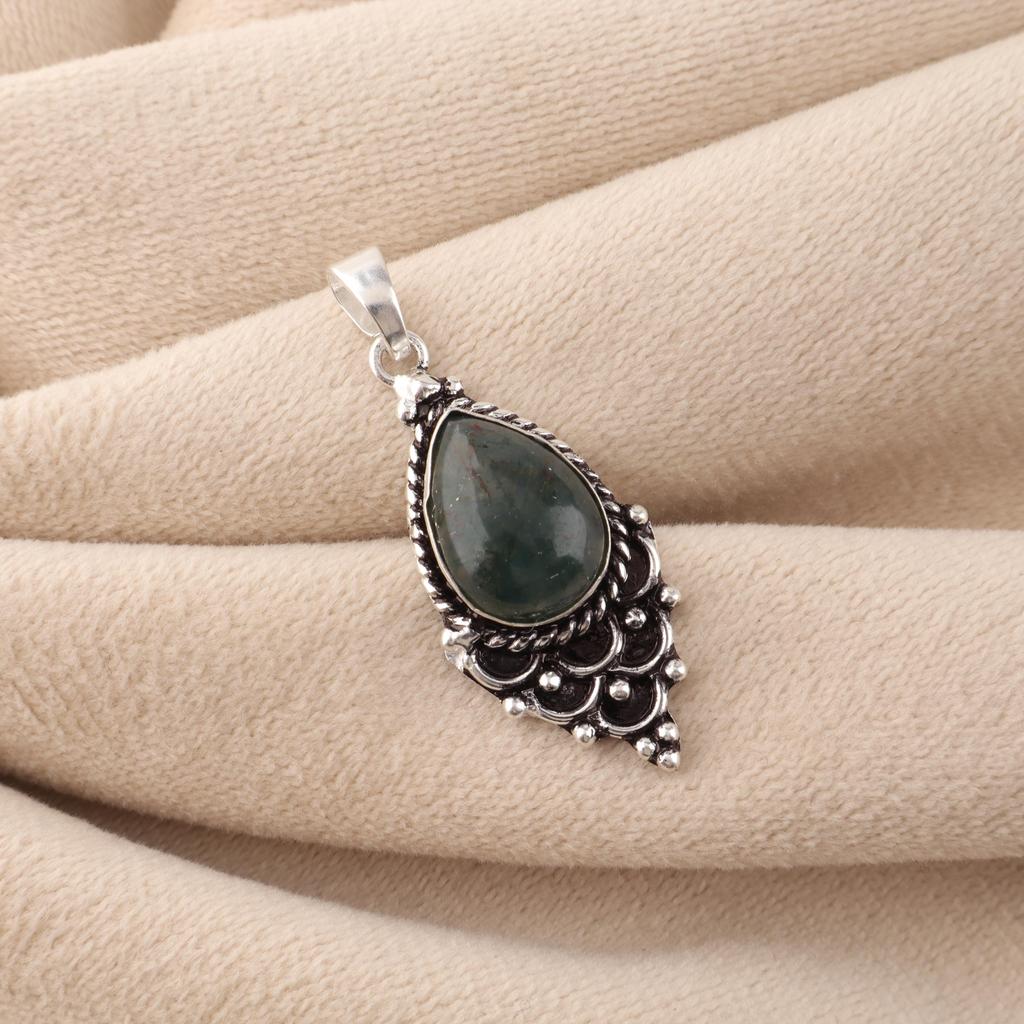 Moss Agate Gemstone 925 Sterling Silver Women Jewelry Pretty Pendant 1.5" For Wife PP-70-34