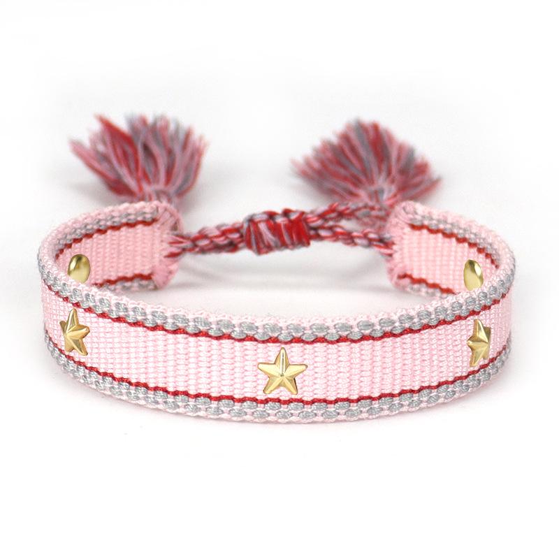 European-American Nail Style Double-Sided Woven Bracelet with Tassel, 1.3cm Handmade Wristband for Couples