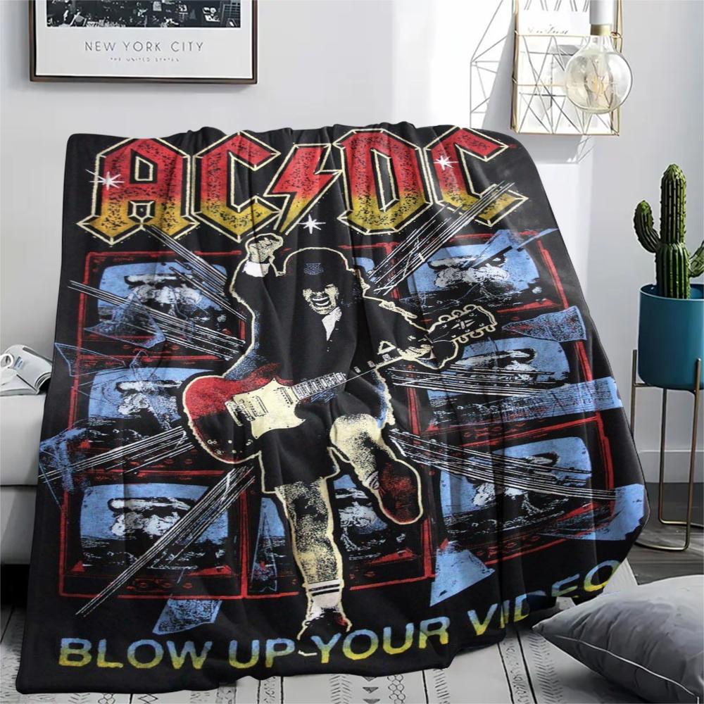 1Pc Ac-dc Music Band Print Flannel Blanket, High quality Comfortable for All Seasons, Home Decor, Warmth and Comfort, Perfect for Christmas Gifts