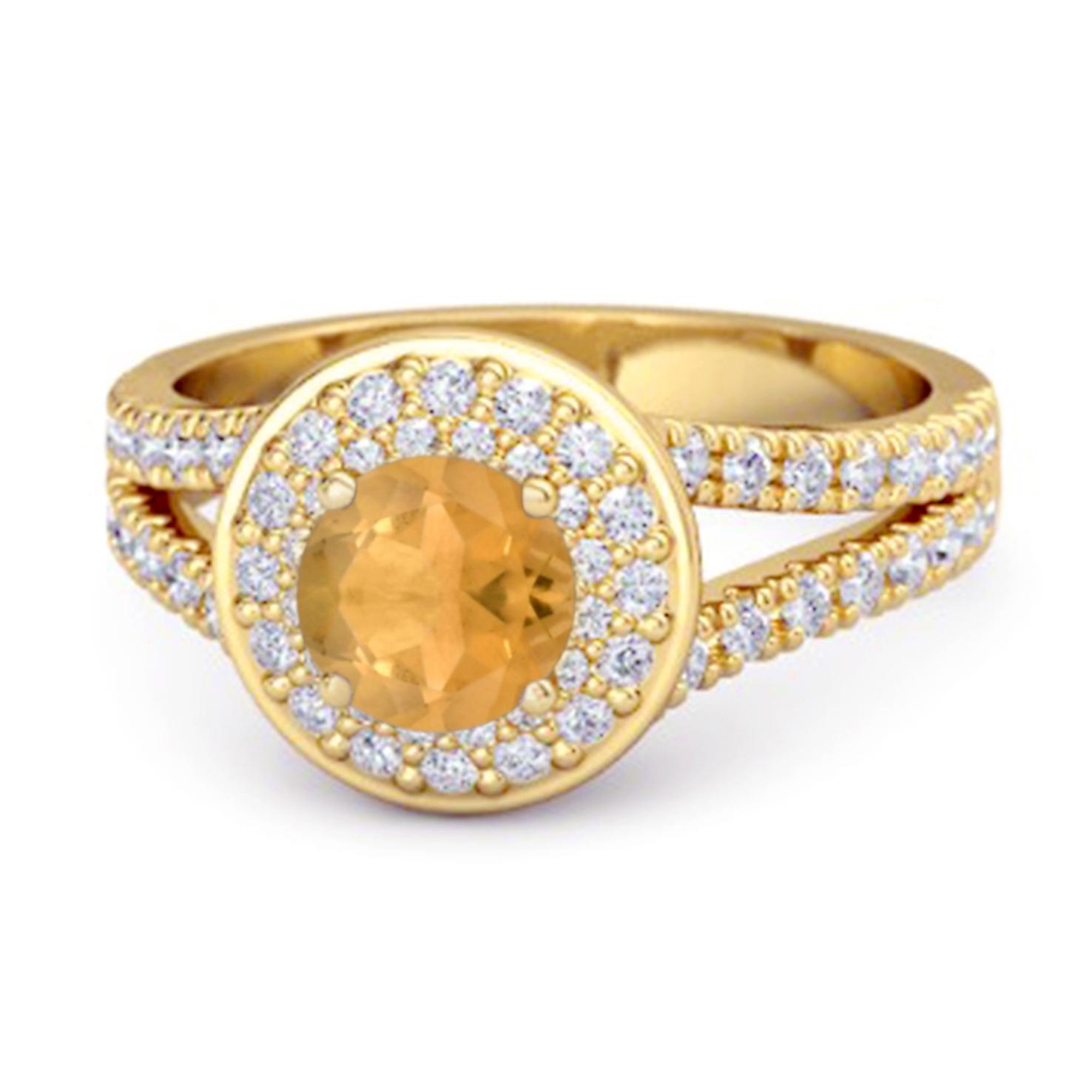 

Citrine Double Halo Accents Ring - 925 Sterling Silver Gold Vermeil 12 жовтий