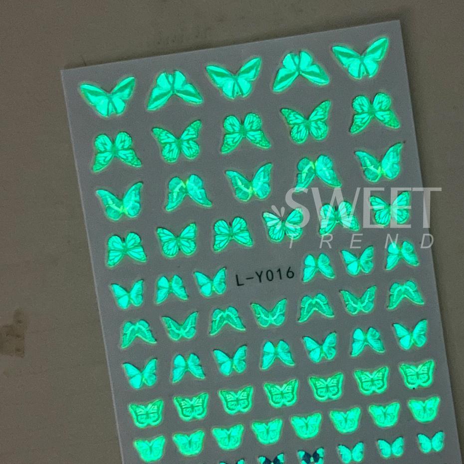3pcs Luminous Butterfly Nail Decal Stickers Colorful Blue Butterfly Series Design Glow In The Dark Night Polish Sliders Manicure