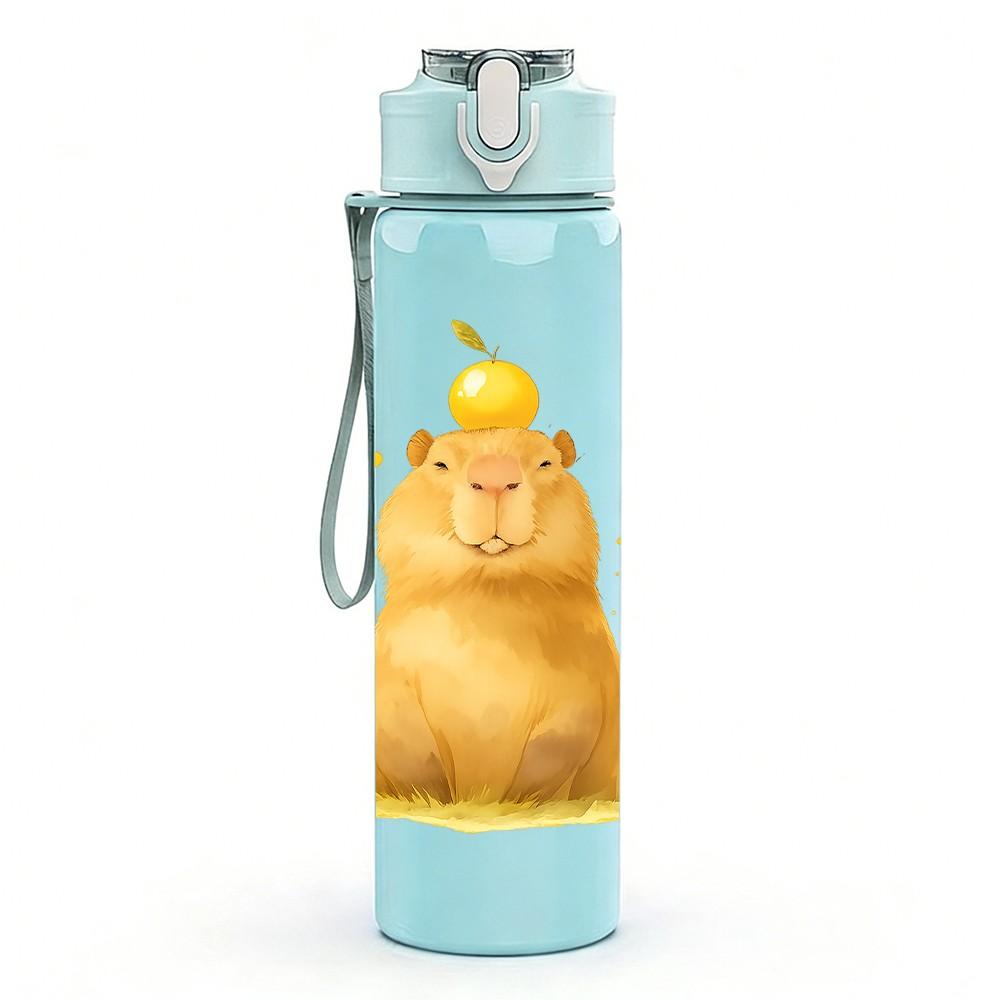1PC Golden Hamster Cute Art 750ml Color Plastic Sports Water Bottle Leakproof Flip Straw Lid Suitable for Sports Office Home Use