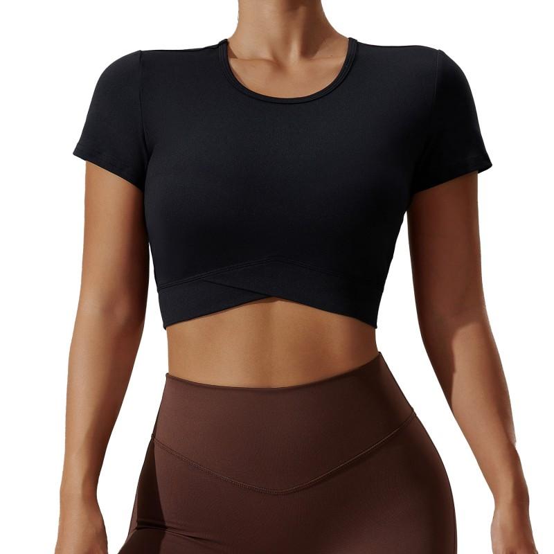 Womens Yoga T-Shirt Crop Top Short Sleeve High Stretch Breathable Fitness Workout Tee