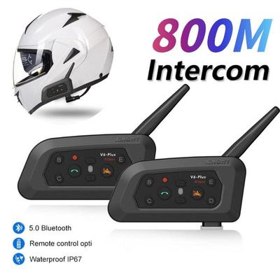 V6 plus Headsets para Capacete de Motocicleta Bluetooth5.0 Intercomunicador Sem Fio Walkie-Talkie Mãos Livres Música Intercomunicador 800m para 6 Pilotos Microfone Duplo