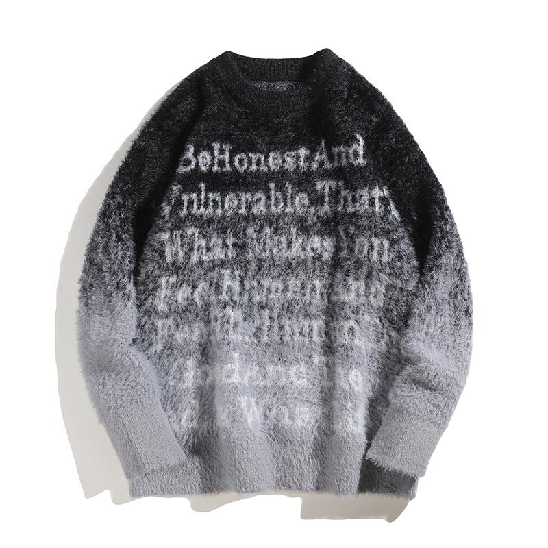 Men s Gradient Color Mink Velvet Winter Sweater - Loose, Trendy, Round Neck Knitwear for Couples XL