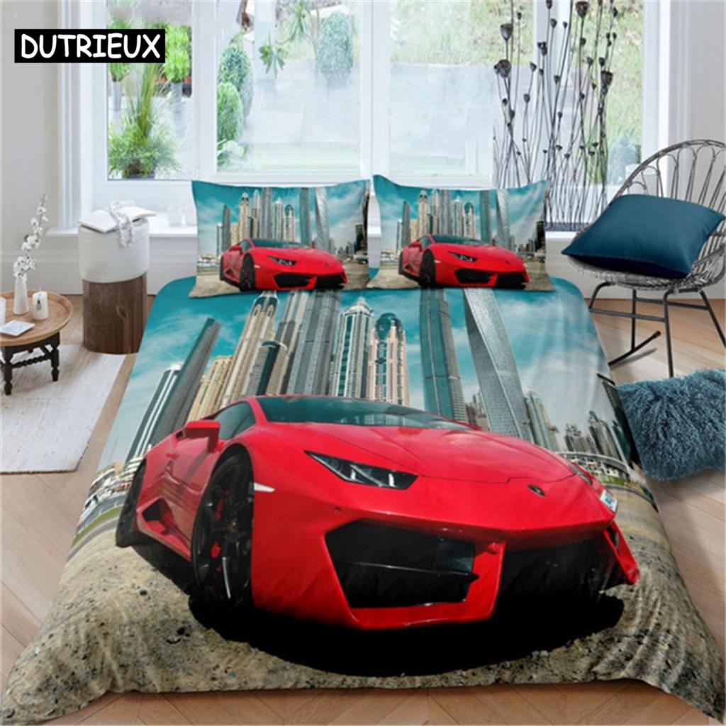 3D - Printed Luxury Sports Car Duvet Cover Set Fits Double, Queen & King Beds, Ideal for Adults & Boys, Home Textile