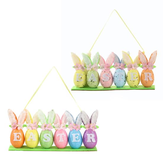 Easter Bunny Egg Ornaments Colorful Foam Easter Eggs with Bunny Ear for Tree Wall Door Window Spring Party Decoration