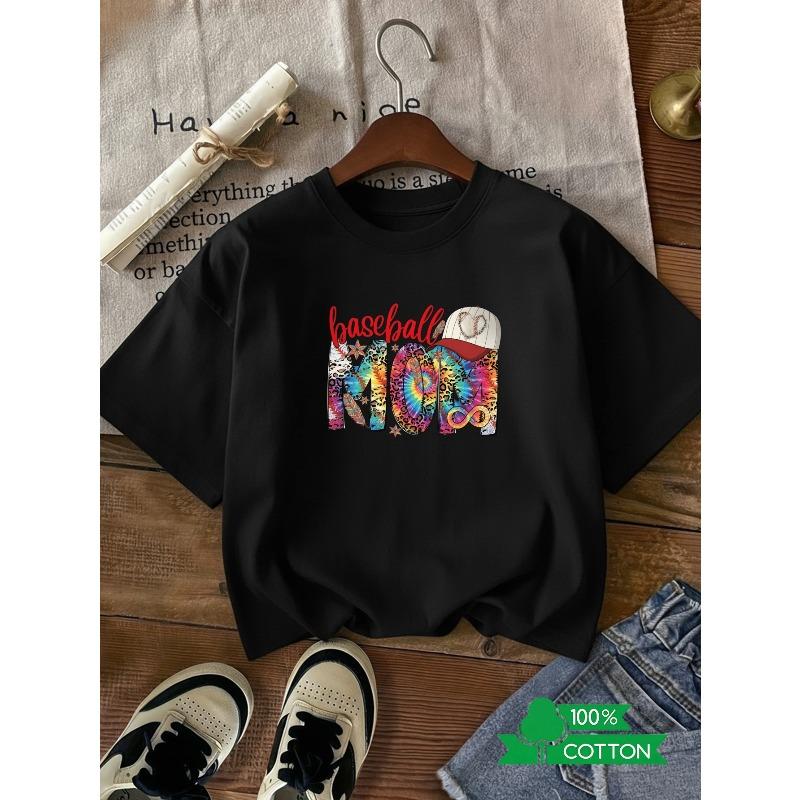 Fashionable Letter Anime Printed Women s Round Neck T-shirt with Simple Design, Comfortable and Breathable,Suitable forDaily Casual Wear and Versatile S чёрный