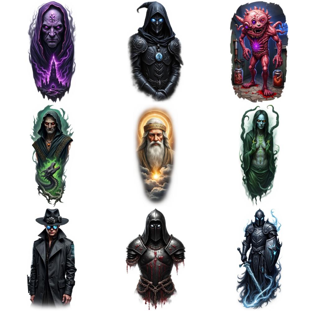 9pcs Temporary Tattoo Realistic Temporary Tattoos Space Explorer Demonic Creature Mystic Wizard For Male Adult Arms